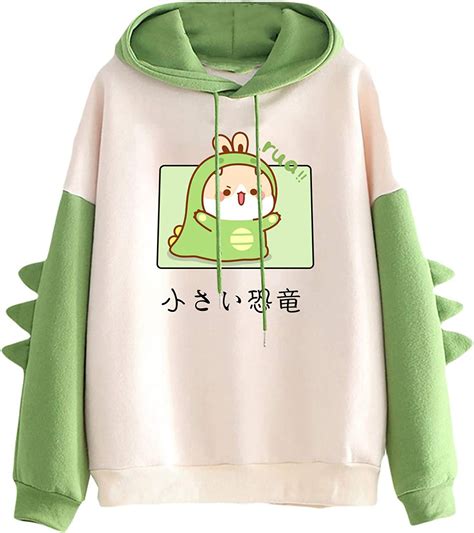 Womens Cute Hoodie Pullover Funny Dinasour Japanese Kawaii Letter Print Teens Graphic Hooded