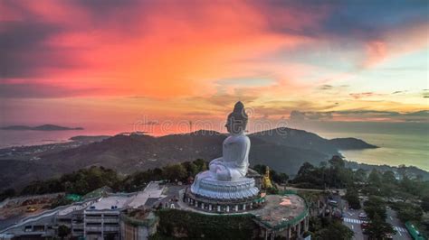 Aerial Photography Sweet Sunset At Phuket`s Big Buddha Stock Photo