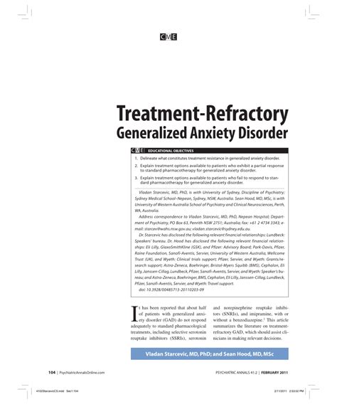 Pdf Treatment Refractory Generalized Anxiety Disorder