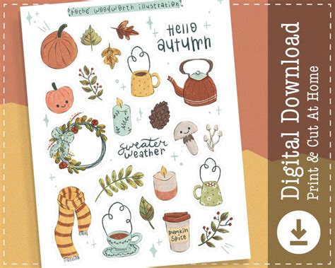 Autumn Printable Stickers Fall Digital Stickers Goodnotes Etsy