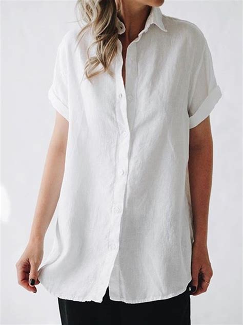 Shop Women Short Sleeves Casual Linen Shirt Online Discover Unique