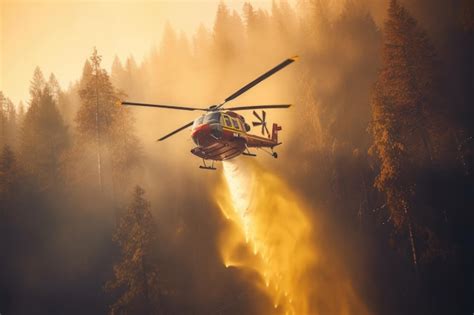 Premium Ai Image Rescue Helicopter Extinguishes A Forest Fire By