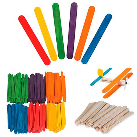 200 Pcs Popsicle Sticks Bulk Craft Flat Natural Wood Multi Colored 25