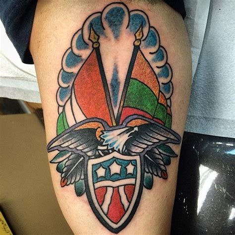 Irish Style Colored Flags With Shield And Wings Tattooimagesbiz