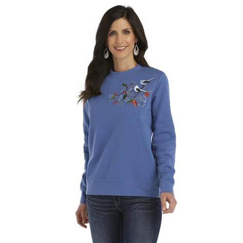 Basic Editions Womens Embellished Sweatshirt Birds