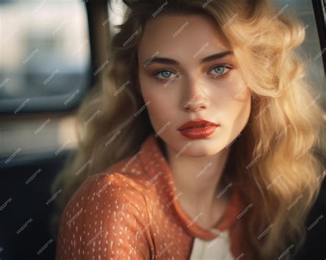 Premium Ai Image A Beautiful Blonde Woman With Red Lips Sitting In The Back Seat Of A Car