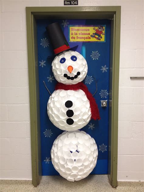 Classroom Door Decoration For Winter Styrofoam Cup Snowman Door
