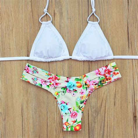 2017 Women Sexy Retro Printed Thongs Swimwear Bikini Female Push Up Padded Brazilian Bikini Set