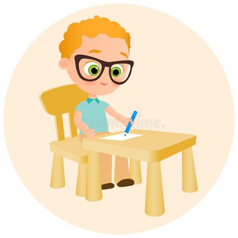 Young Boy With Glasses Paints Sitting At A School Desk