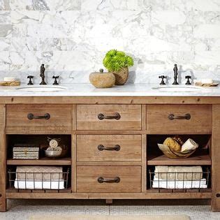 How to build a bathroom vanity {inspired by pottery barn}. Pottery Barn Benchwright Double Sink Console, Wax Pine ...