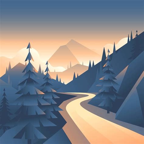 Mountain Valley Path Landscape Illustration Mountain Illustration
