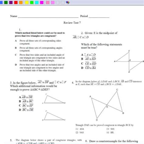 State a sequence of transformations that will map one triangle onto the other. Unit 7 Test Review - Congruent Triangles