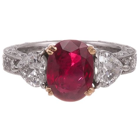 Gia Cert 3 Carat Ruby Heart Shaped Diamond Platinum Engagement Ring At