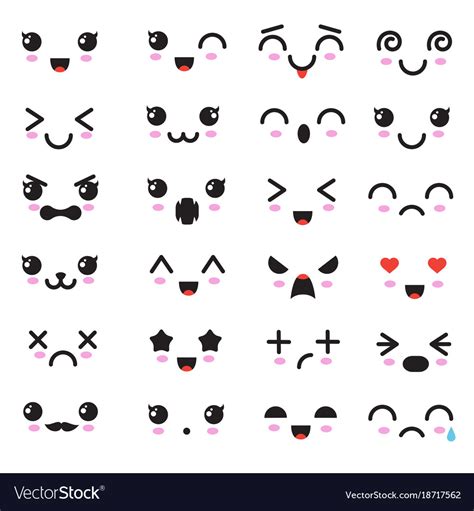 Eyes And Mouths Cute Emoticon Vector Image Emoji Drawings Kawaii Drawings Kawaii Faces