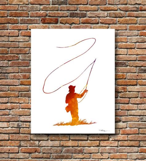 Fly Fishing Art Print Abstract Watercolor Painting Wall Etsy