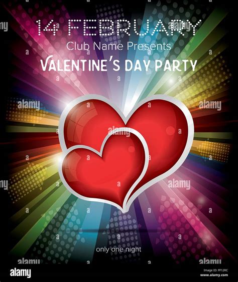 Happy Valentines Day Party Flyer Design Template On Rainbow Background