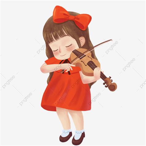 Cartoon Cute Girl Playing Violin Element Violin Lovely Girl Png