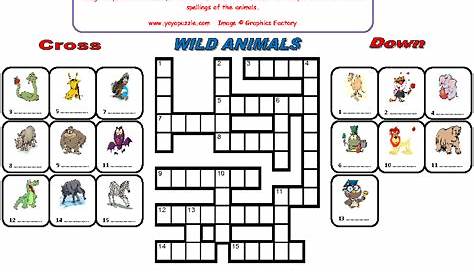 wild animals crossword puzzle worksheet