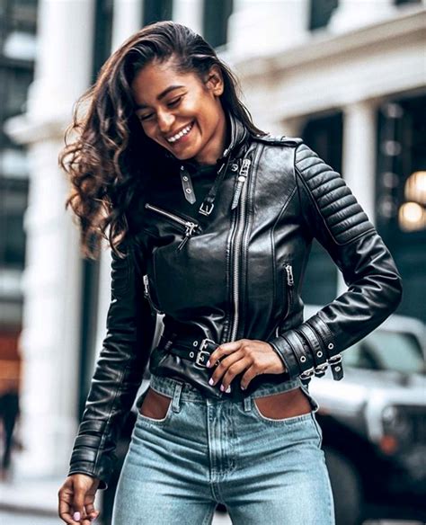 Jaws In Leather Jackets Women Biker Girl Outfits Stylish