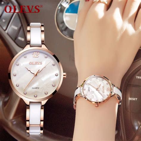 Olevs Rose Gold Luxury Women Watches Steel Ceramic Womens Watches With