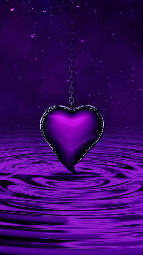 Purple Heart Wallpaper 4k Water Waves Stars Chain Purple