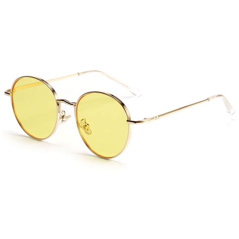 Yellow Lens Retro Metal Circle Round Frame Sunglasses Round Frame