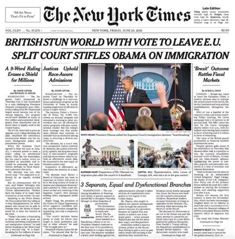 The New York Times On Twitter The Front Page Of The New York Times For Friday June 24