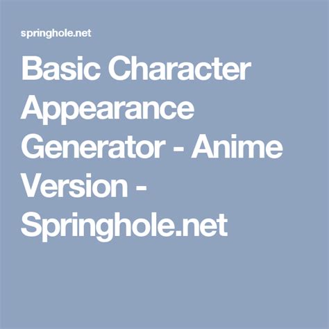 Mainly i talked about the process of drawing the illustration from scratch. Basic Character Appearance Generator - Anime Version - Springhole.net | Character appearance ...