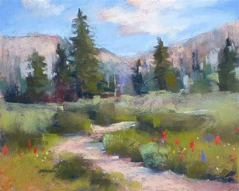 Pastel Democolorado Landscape With Wildflowers Paysage Arbre Peinture Pastel Paysage