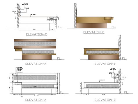 Double Bed Top View Elevation 2d Model Cad Drawing Details Dwg File
