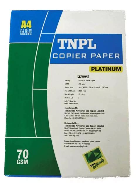 Buy Tnpl Platinum 70 Gsm A4 Size Copier Paper 500 Pages White Pack Of
