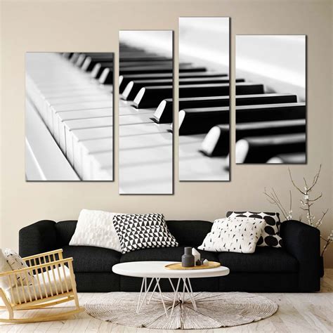 Classical Piano Canvas Wall Art Isolated Black Piano Keyboard 4 Piece