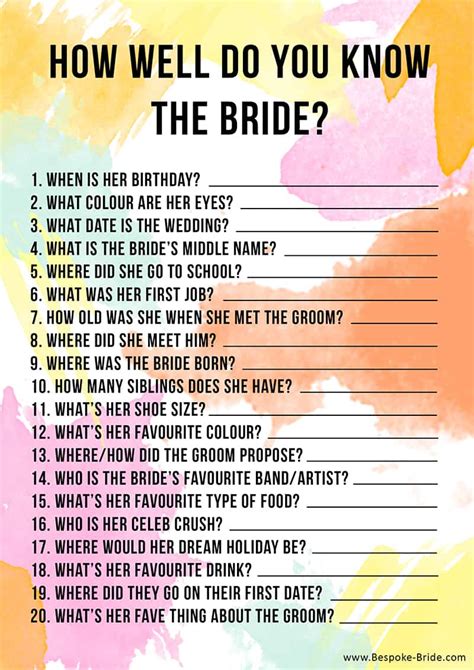 Free Printable How Well Do You Know The Bride Hen Party And Bridal