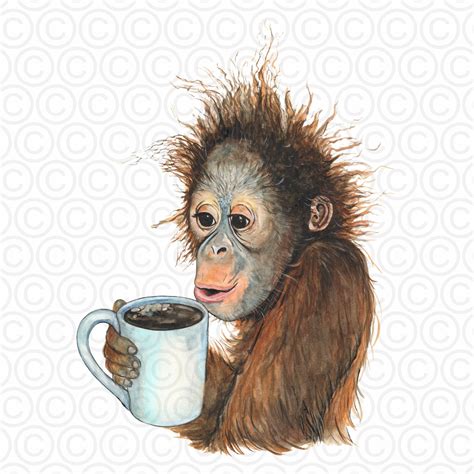 Coffee Monkey Instant Digital Download High Quality Png For Etsy Uk