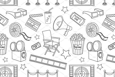 Doodle Vector Cinema Doodle Patterns Doodles Drawing Set Riset