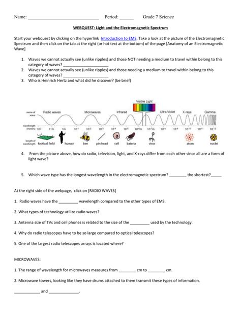 Science 8 Electromagnetic Spectrum Worksheet Answer Key Askworksheet