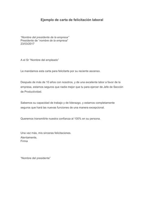 Ejemplo De Carta De Felicitación Laboral