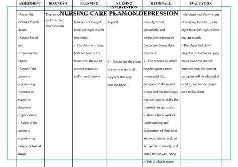 Ncp On Depression Nursing Care Plan On Depression Assessment