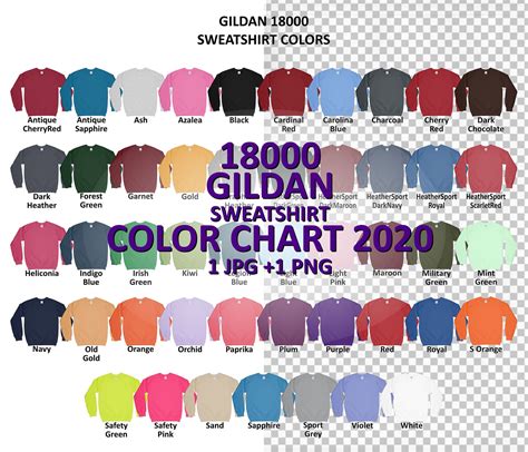 Color Chart GILDAN 18000 Adult Crewneck Sweatshirt PNG Etsy