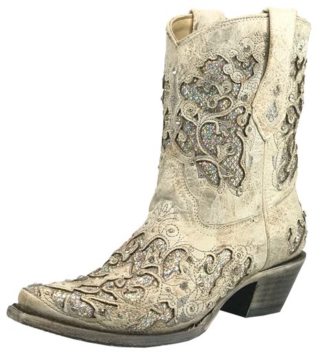 Corral Womens Glitter Inlay And Crystals Short Cowgirl Boot White