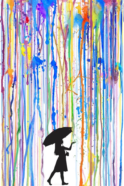 Girl With Umbrella Rain Colorful Watercolor Art Print Inch Poster 24x36