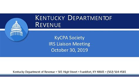 The Kentucky Department Of Revenue Presented The Following