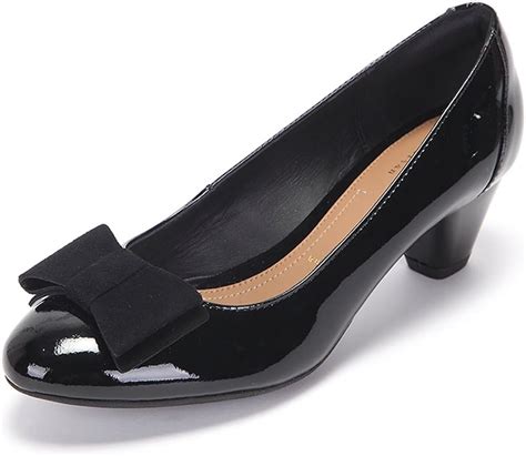 Clarks Womens Smart Denny Raffle Leather Shoes In Black Patent Wide Fit