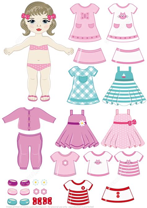 Download and print out free paper doll templates—then have fun coloring them in and cutting them out. Brunette Girl Paper Doll with Clothing Set | Super ...