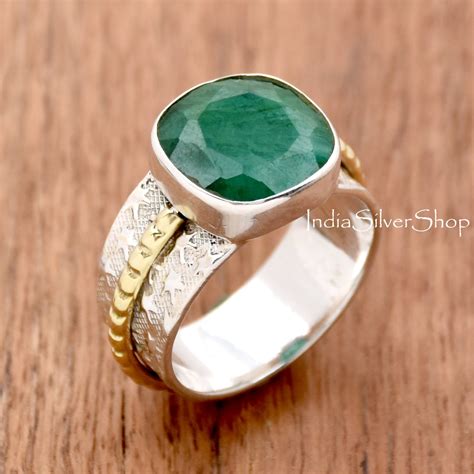Indian Emerald Ring Handmade Ring Sterling Silver Ring Etsy