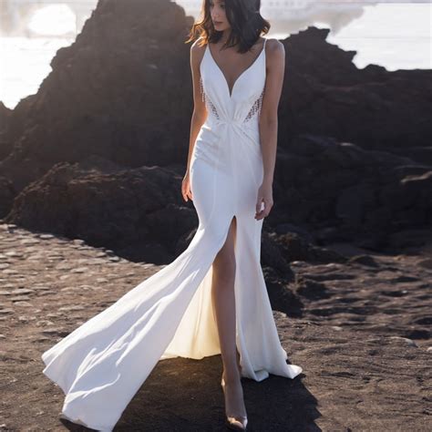 Lorie Mermaid Beach Wedding Dress Spaghetti Straps Boho Bridal Gown