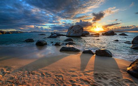 Playa Sunset Rocks Stones Ocean Clouds Hd Cuerpo De Agua Naturaleza