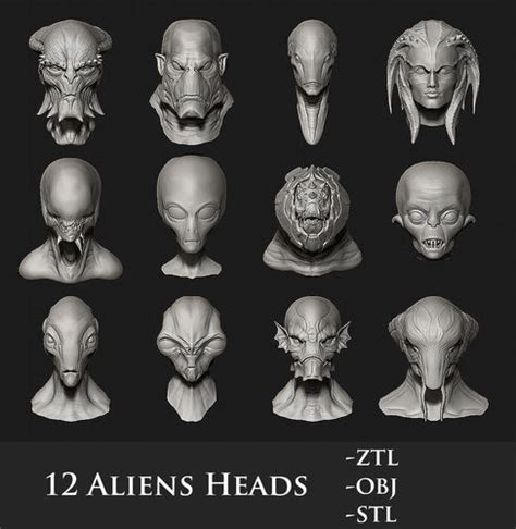 12 Aliens Heads 3d Model Cgtrader