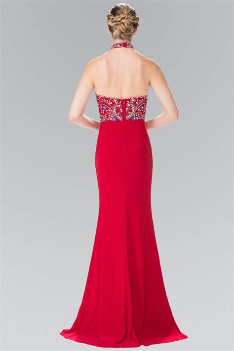 Long Multi Color Beaded Illusion Halter Dress By Elizabeth K Gl2279