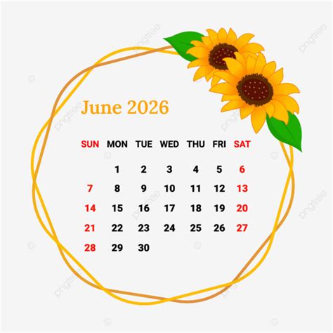 2026 Haziran Ayı Takvimi çiçek çerçeveli Vektör Aylık Takvim Takvim